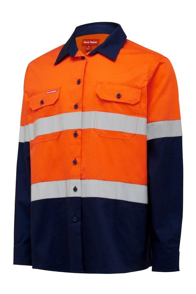 Womens Hard Yakka Hi-Vis Shirt Light Weight Vent Taped Modern Fit Y08805- Bannav S Bannav LLC 