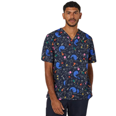 NNT Mens Under The Sea Print Scrub Top Unisex V Neck Line Nurse Workwear CATRFW- Bannav S Bannav LLC 