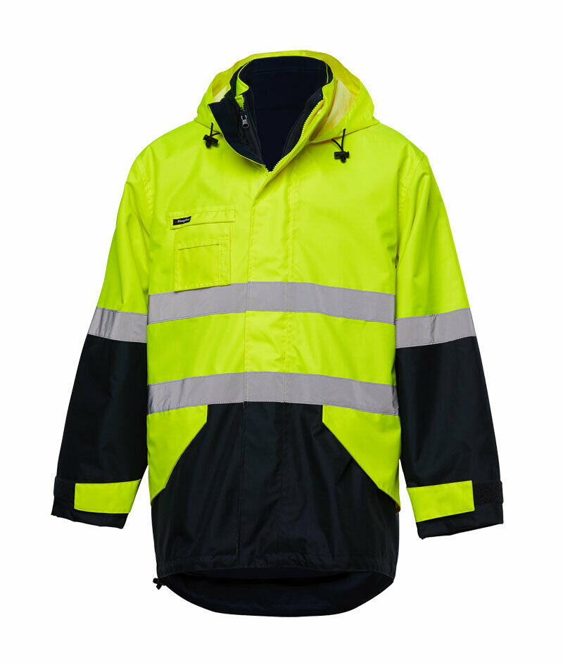 KingGee 4 in 1 Waterproof Jacket Fleece Insulated Hood Safety Hi-Vis K55300- Bannav S Bannav LLC 