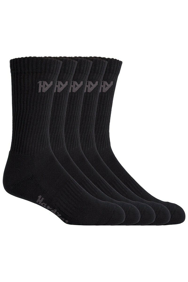 Hard Yakka Cotton Crew Work Socks 5 Pack Logo Athletic Padded Black Y20035- Bannav S Bannav LLC 