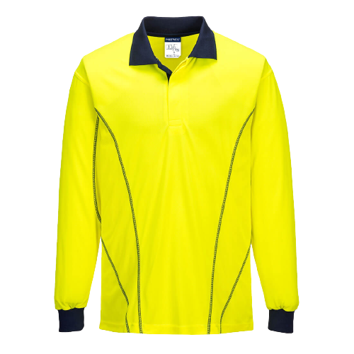 Portwest AirMesh Long Sleeve Polo Shirt Yellow Comfortable Taped Hi Vis MP512- Bannav S Bannav LLC 