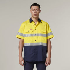 Hard Yakka Mens Short Sleeve HI Vis Reflective 2 Tone Taped Vented Shirt Y07754- Bannav S Bannav LLC 