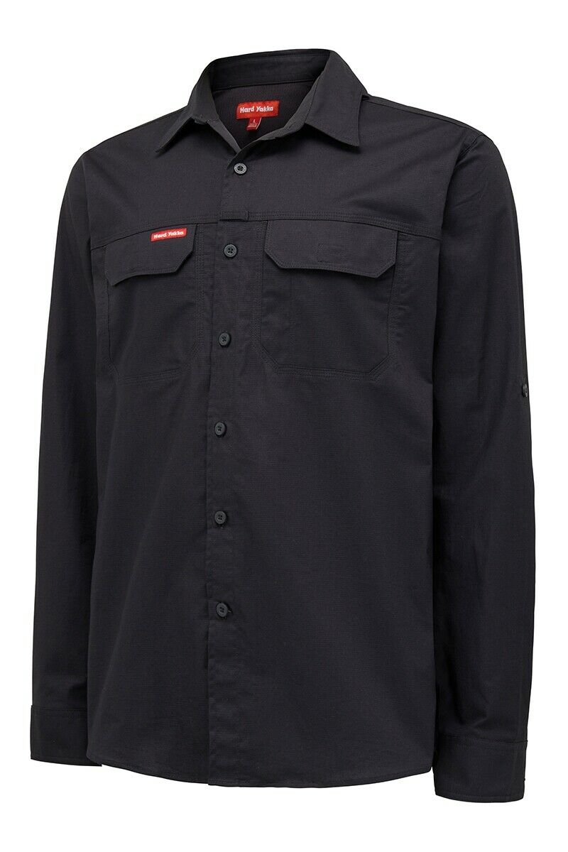 Hard Yakka Mens Flex Ripstop Shirt Long Sleeve Sunglass Loop Work Wear Y04305- Bannav S Bannav LLC 
