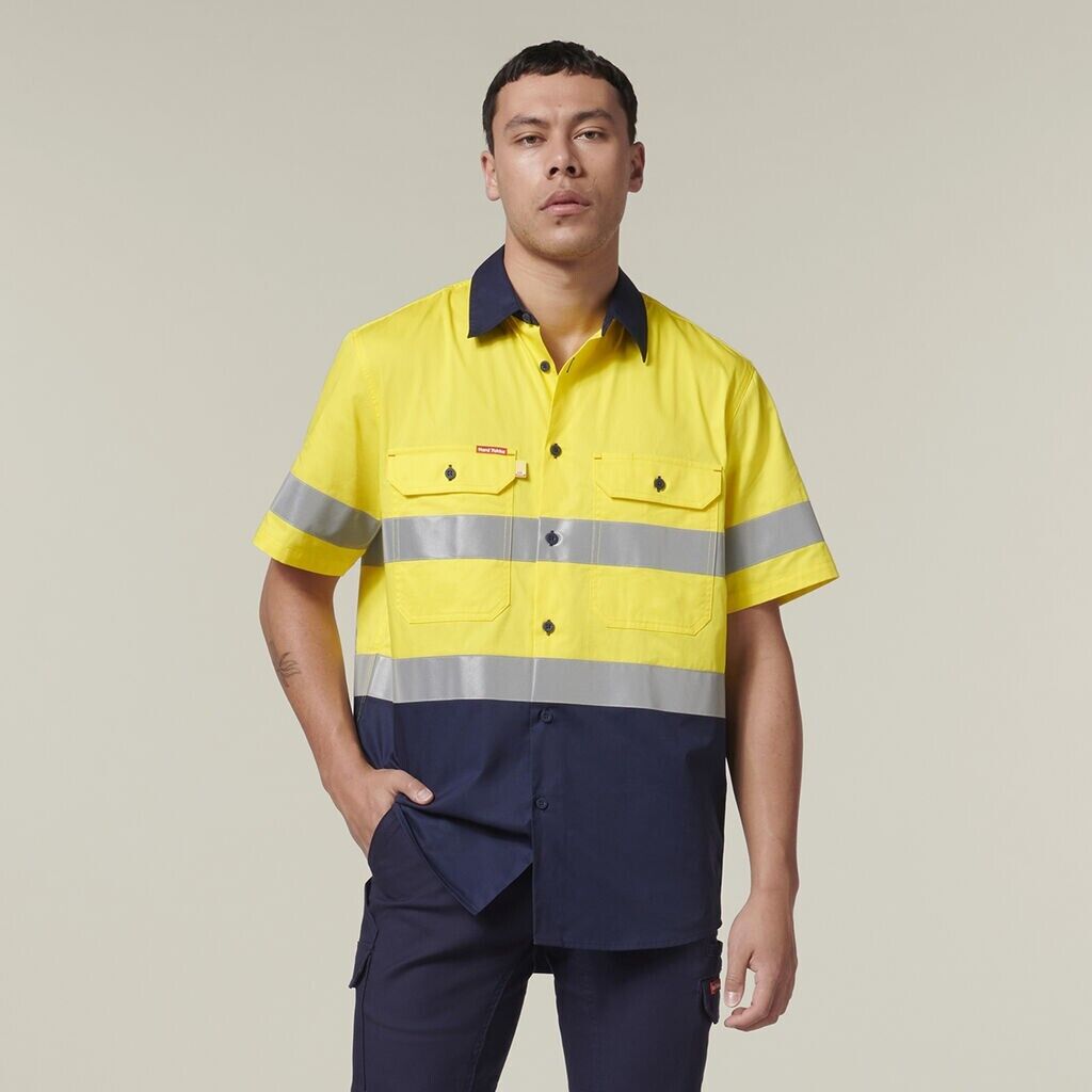 Hard Yakka Mens Short Sleeve HI Vis Reflective 2 Tone Taped Vented Shirt Y07754- Bannav S Bannav LLC 