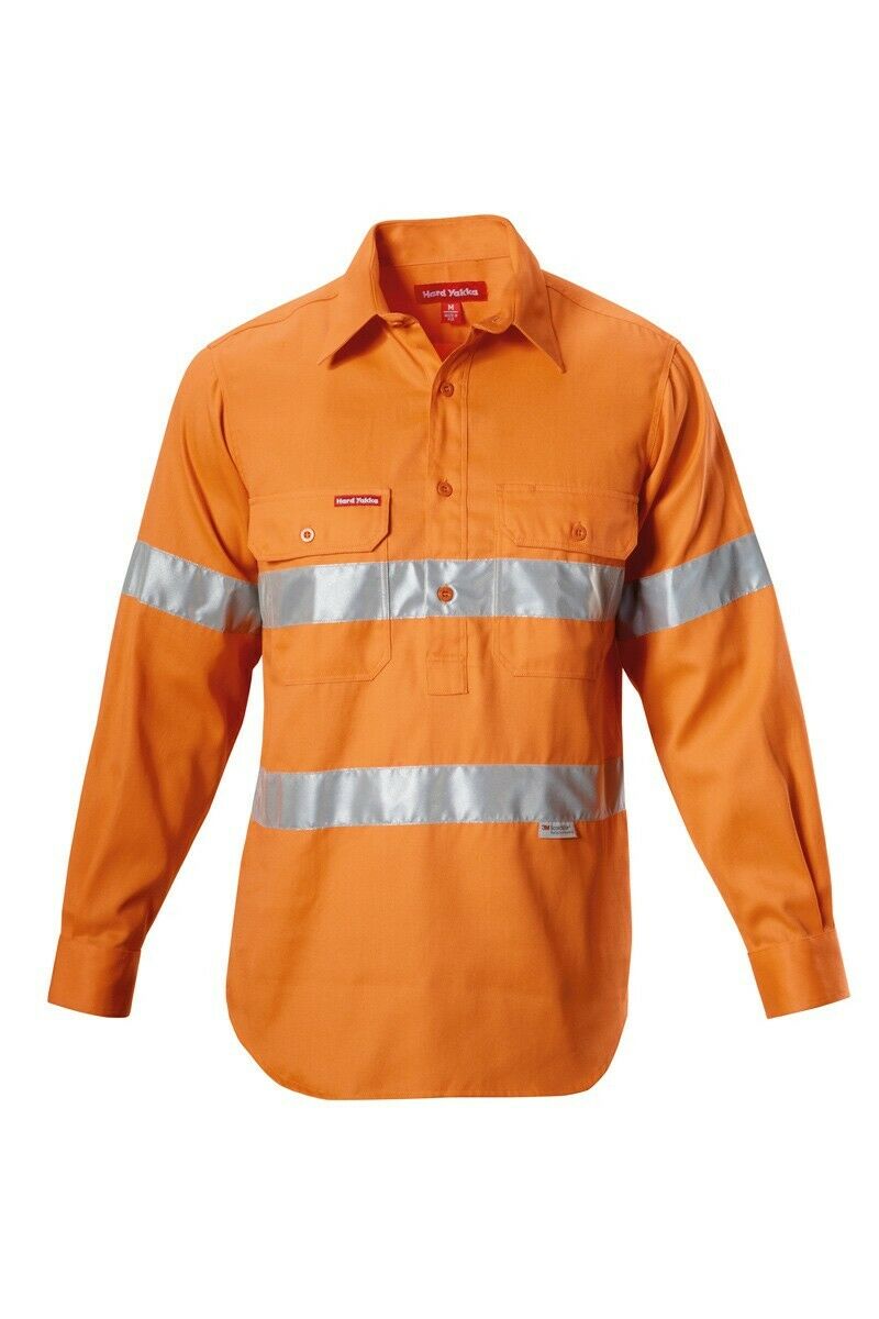 Hard Yakka Shirt Hi-Vis Safety Closed Front Drill Tape Long Sleeve Y07899- Bannav S Bannav LLC 
