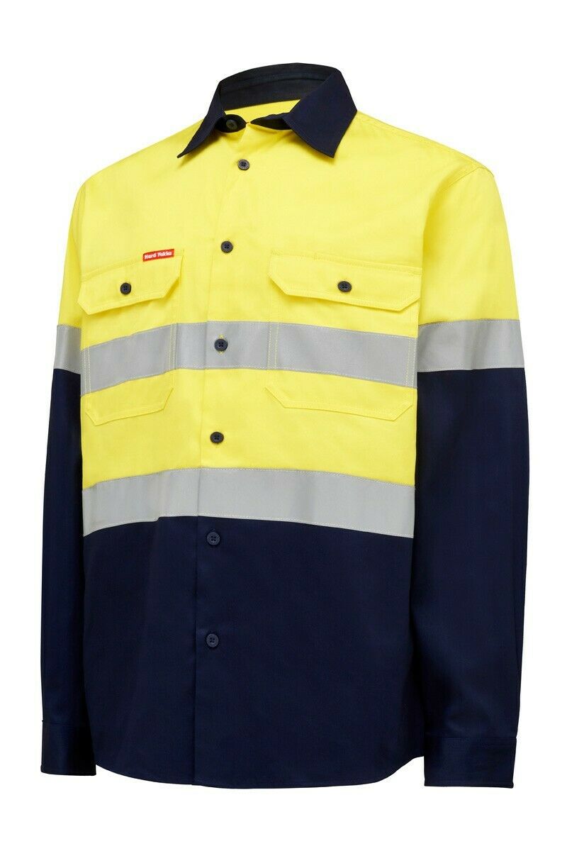 Hard Yakka Core Hi-Vis Safety Cotton Drill Pocket Taped Work Shirt Y04610- Bannav S Bannav LLC 