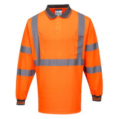 Portwest X Back L/S Polo Breathable Orange Reflective Tape Safety Work MP713- Bannav S Bannav LLC 