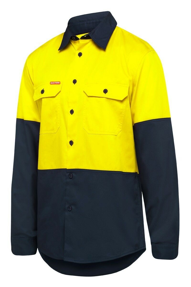 Hard Yakka Core Hi-Vis Vented Cotton Twill Work Long Sleeve Shirt Y07950- Bannav S Bannav LLC 