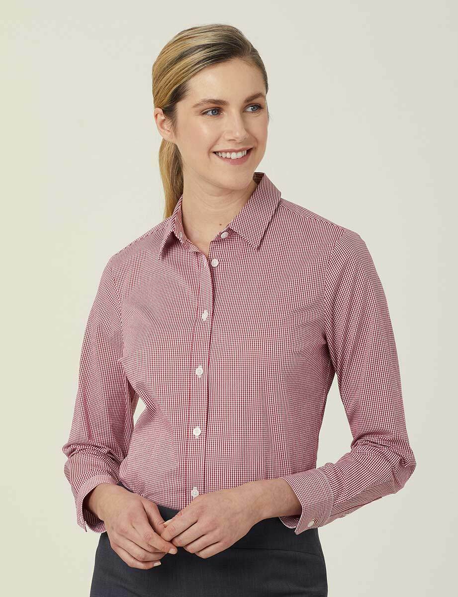 NNT Womens Avignon Gingham Business Shirts Long Sleeve Check Formal Shirt CATUKS- Bannav S Bannav LLC 