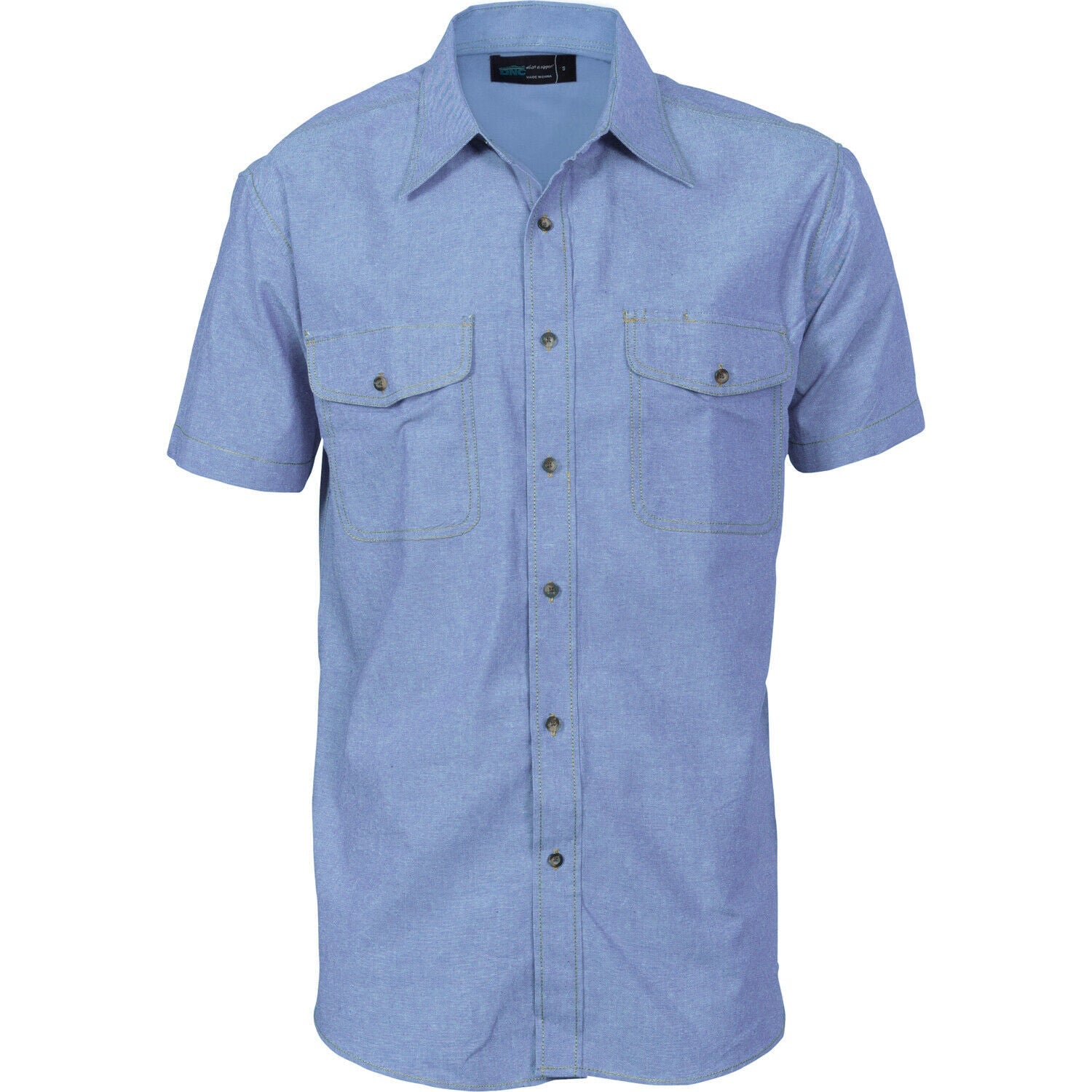 DNC Workwear Mens Twin Flap Pocket Cotton Chambray - Short Sleeve Casual 4103- Bannav S Bannav LLC 