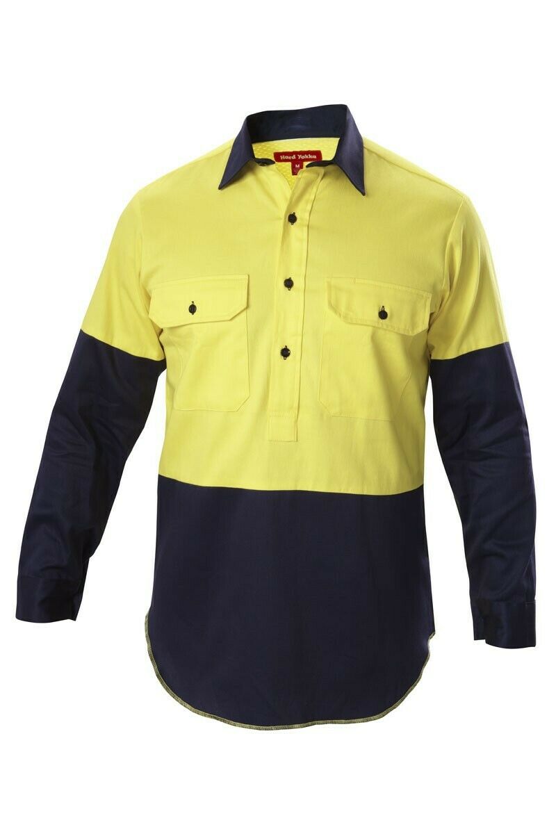 Hard Yakka Shirt Hi-Vis Closed Gusset Long Sleeve Work Safety Cotton Y07984- Bannav S Bannav LLC 