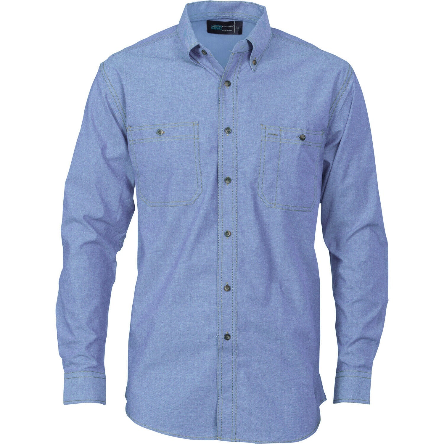 DNC Workwear Mens Cotton Chambray Shirt , Twin Pocket - Long Sleeve Casual 4102- Bannav S Bannav LLC 