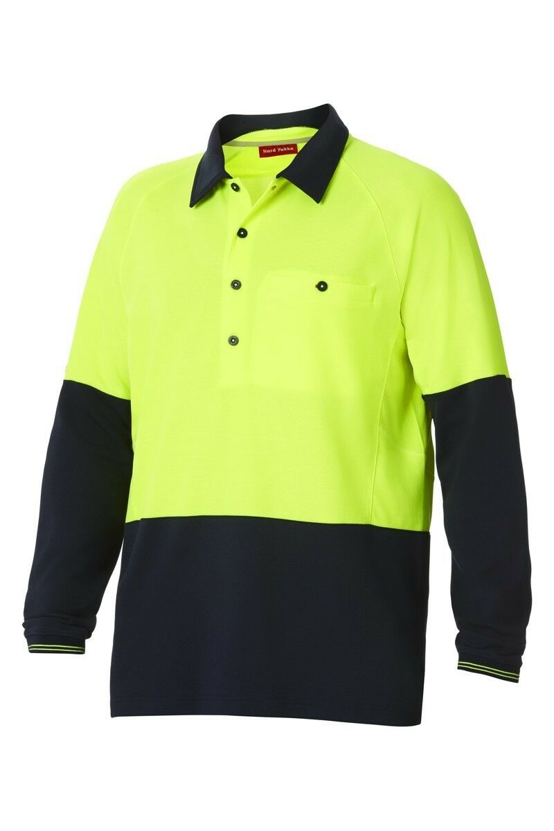 Hard Yakka Koolgear Hi-Vis Summer Long Sleeve Vent Polo Shirt Work Y11389- Bannav S Bannav LLC 