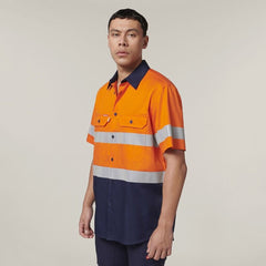 Hard Yakka Mens Short Sleeve HI Vis Reflective 2 Tone Taped Vented Shirt Y07754- Bannav S Bannav LLC 