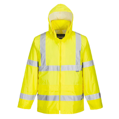 Portwest Mens Hi-Vis Rain Jacket Reflective Taped Hood Work Safety Comfy H440- Bannav S Bannav LLC 