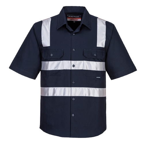Portwest Brisbane Shirt, Short Sleeve, Regular Weight Reflective Work MS909- Bannav S Bannav LLC 