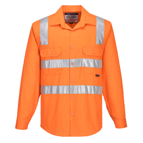 Portwest Hi-Vis Regular Weight Long Sleeve Shirt with Tape over Shoulder MS191- Bannav S Bannav LLC 