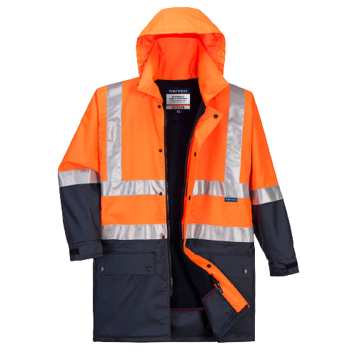 Portwest Fleece Lined Rain Jacket with Tape 2 Tone Reflective Work Safety MJ208- Bannav S Bannav LLC 