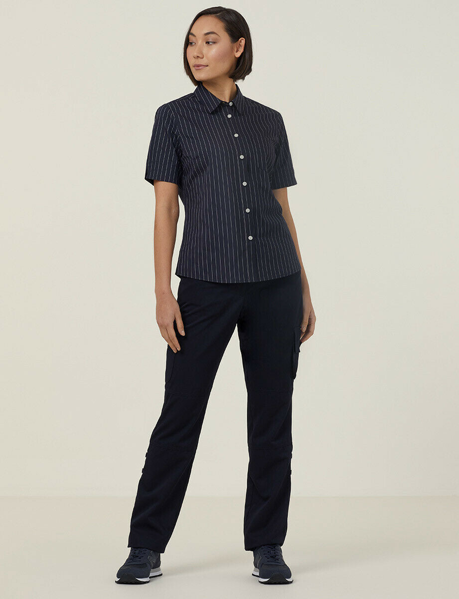 NNT Womens Avignon Pintripe Short Sleeve Slim Casual Shirt  Business CATUK6- Bannav S Bannav LLC 
