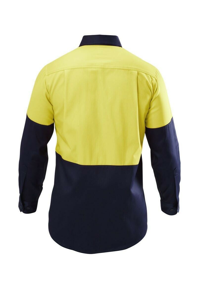 Hard Yakka Shirt Hi-Vis 2 Tone Long Sleeve Drill Work Safety Cotton Y07982- Bannav S Bannav LLC 