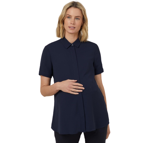NNT Womens Georgie Maternity Shirt Relaxed Fit Navy Soft Collar Shirt CATUKB- Bannav S Bannav LLC 