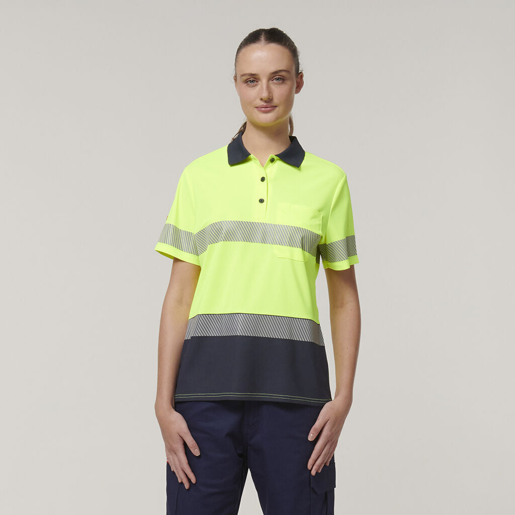 Hard Yakka Womens Safety Work Short Sleeve HI VIS Taped Polo Y08602- Bannav S Bannav LLC 