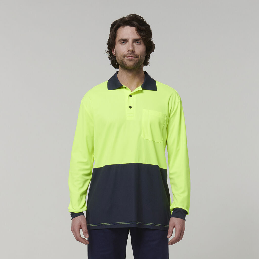 Hard Yakka Mens Safety Work Long Sleeve HI VIS Polo Y19617- Bannav S Bannav LLC 