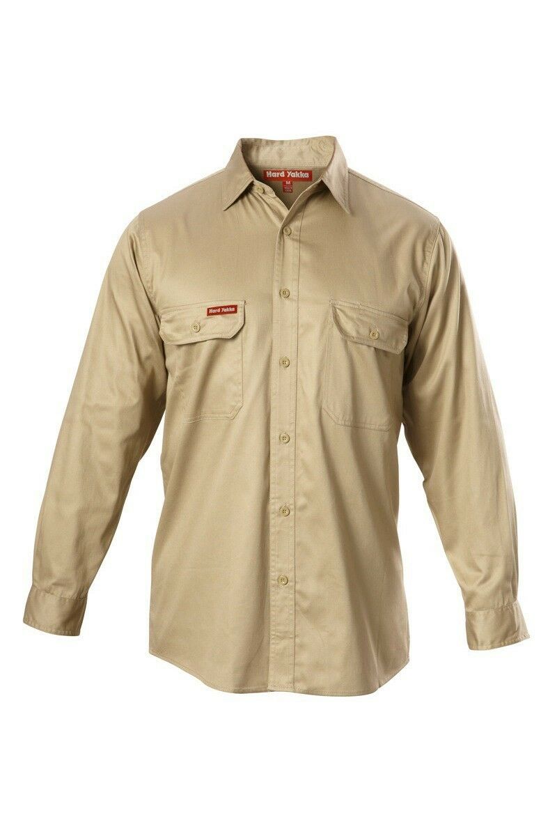 Hard Yakka Long Sleeve Cotton Drill Work Shirt Tradie Safety Button Y07500- Bannav S Bannav LLC 