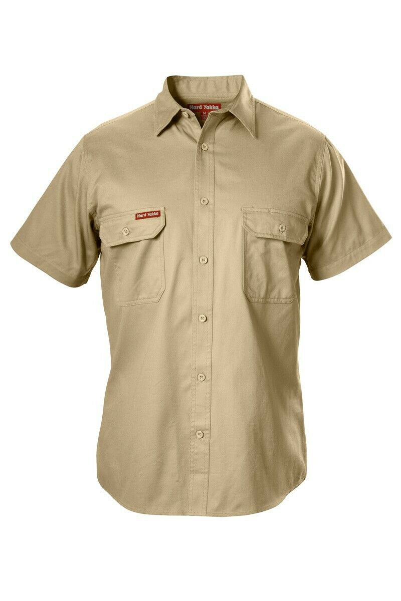 Hard Yakka Cotton Drill Work Shirt Button Short Sleeve Workwear Top Y07510- Bannav S Bannav LLC 