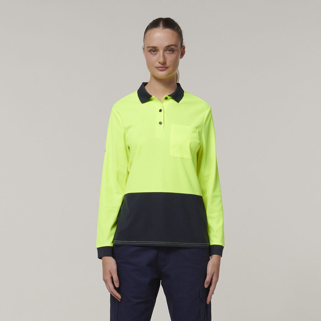 Hard Yakka Womens Safety Work Long Sleeve HI VIS Polo Y08603- Bannav S Bannav LLC 