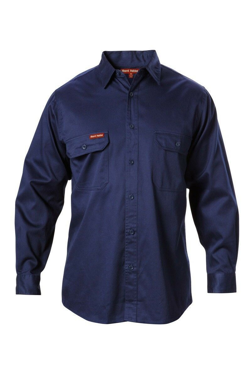 Hard Yakka Long Sleeve Cotton Drill Work Shirt Tradie Safety Button Y07500- Bannav S Bannav LLC 