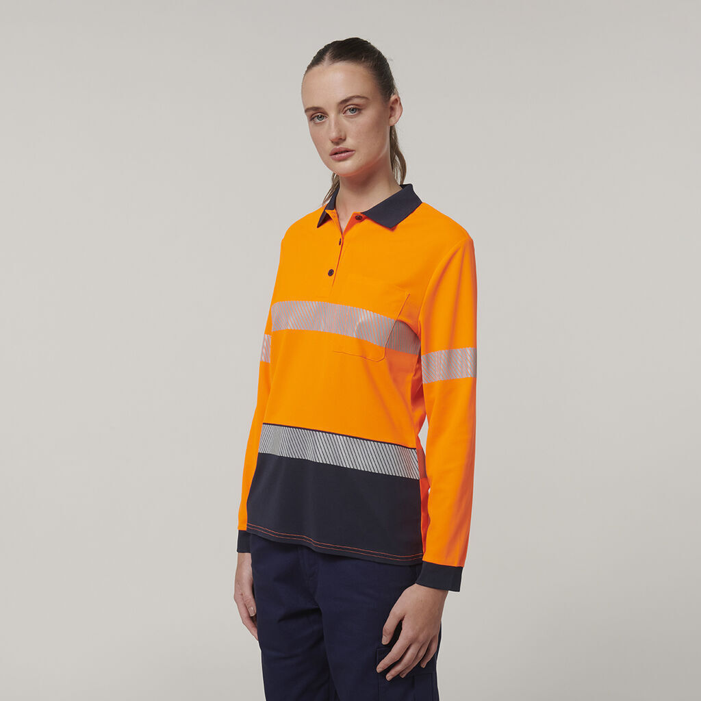 Hard Yakka Safety Work Womens Long Sleeve HI VIS Taped Polo Y08604- Bannav S Bannav LLC 