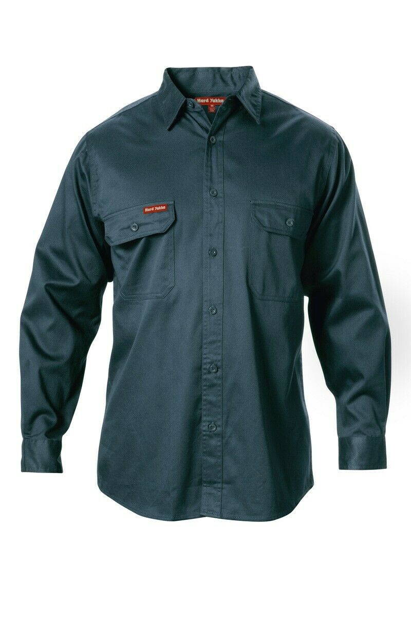Hard Yakka Long Sleeve Cotton Drill Work Shirt Tradie Safety Button Y07500- Bannav S Bannav LLC 