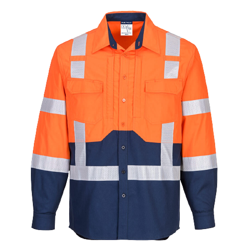 Portwest Hi-Vis Stretch Long Sleeve Shirt Reflective Tape Work Safety MS103- Bannav S Bannav LLC 
