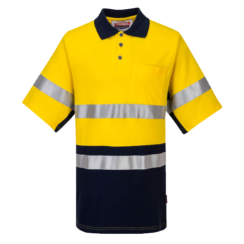 Portwest Short Sleeve Cotton Pique Polo with Tape HiVisTex Reflective Work MP618- Bannav S Bannav LLC 