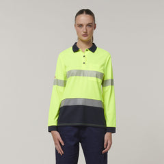 Hard Yakka Safety Work Womens Long Sleeve HI VIS Taped Polo Y08604- Bannav S Bannav LLC 