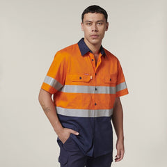 Hard Yakka Mens Short Sleeve HI Vis Reflective 2 Tone Taped Vented Shirt Y07754- Bannav S Bannav LLC 