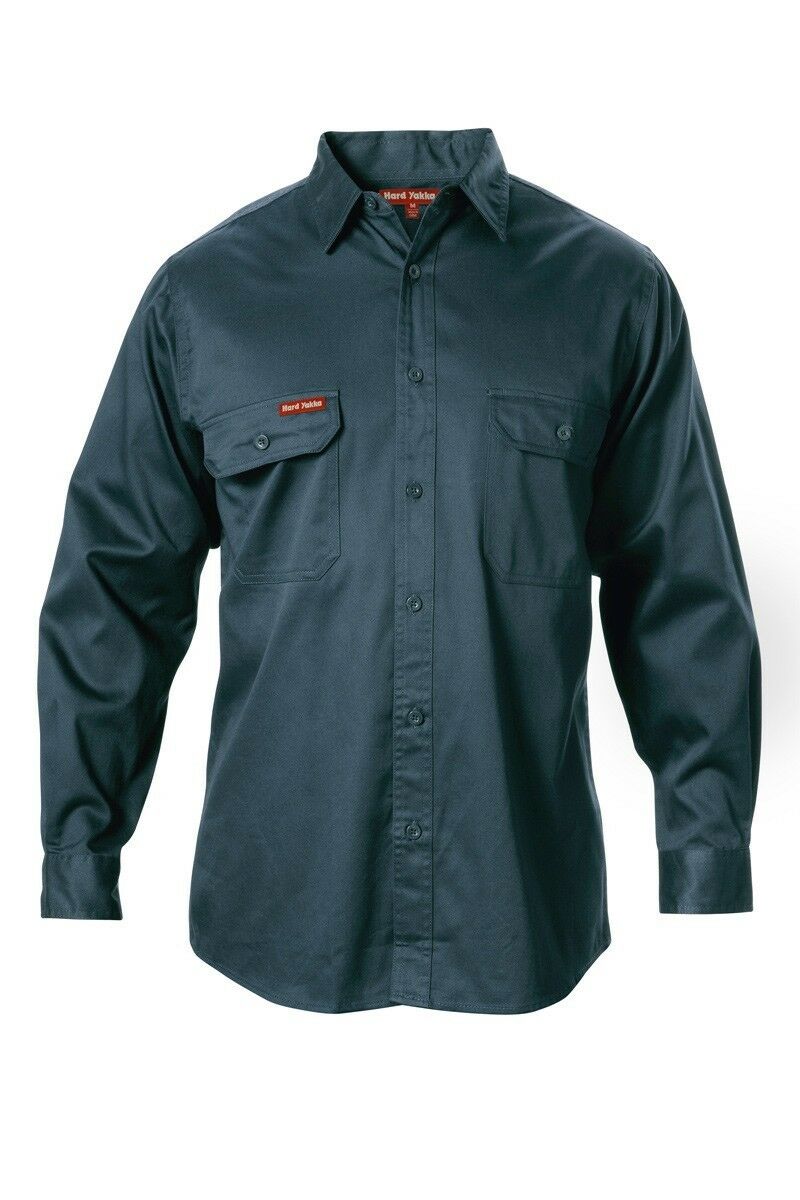 Hard Yakka Long Sleeve Cotton Drill Work Shirt Tradie Safety Button Y07500- Bannav S Bannav LLC 