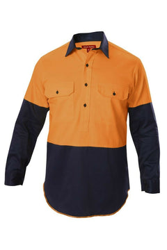 Hard Yakka Shirt Hi-Vis Closed Gusset Long Sleeve Work Safety Cotton Y07984- Bannav S Bannav LLC 