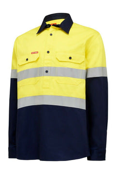 Hard Yakka Mens Core Hi-Vis Job Site Safety Tough Cotton Work Shirt Taped Y04615- Bannav S Bannav LLC 