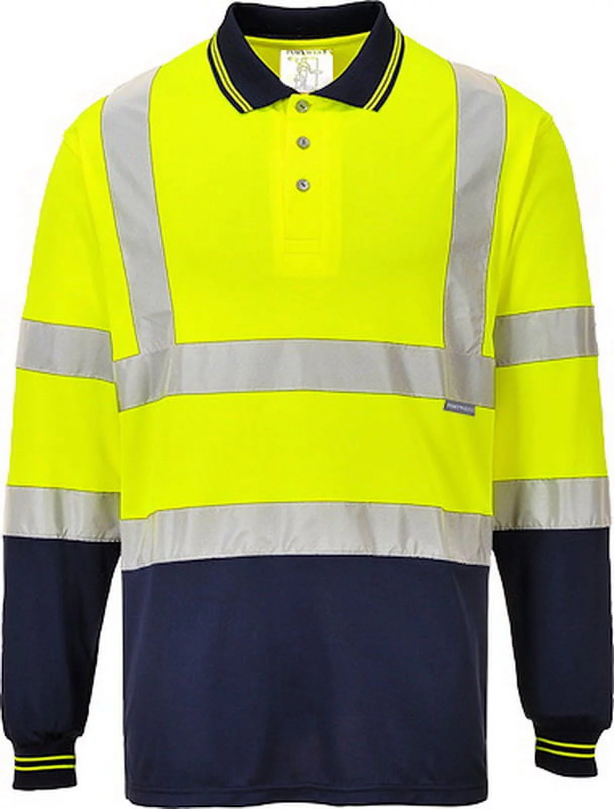 S279 Two-Tone Long Sleeve Polo Shirt Orange/Navy, Medium- Bannav S Bannav LLC 