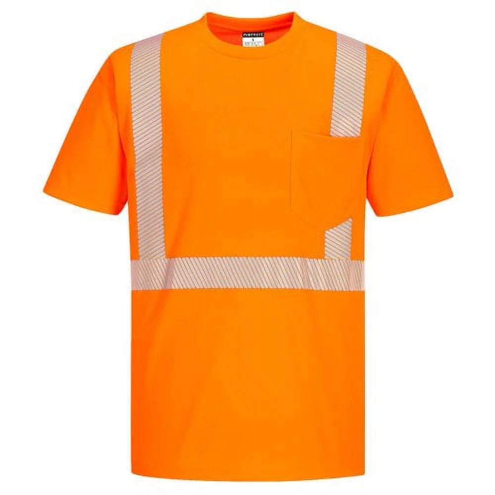 S194 Men'S Hi Vis Refelctive Tape Short Sleeve T-Shirt Orange, X-Large- Bannav S Bannav LLC 