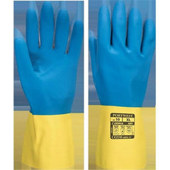 A801Y4RM Double Dipped Medium Latex Gauntlet Gloves- Yellow & Blue- Bannav S Bannav LLC 