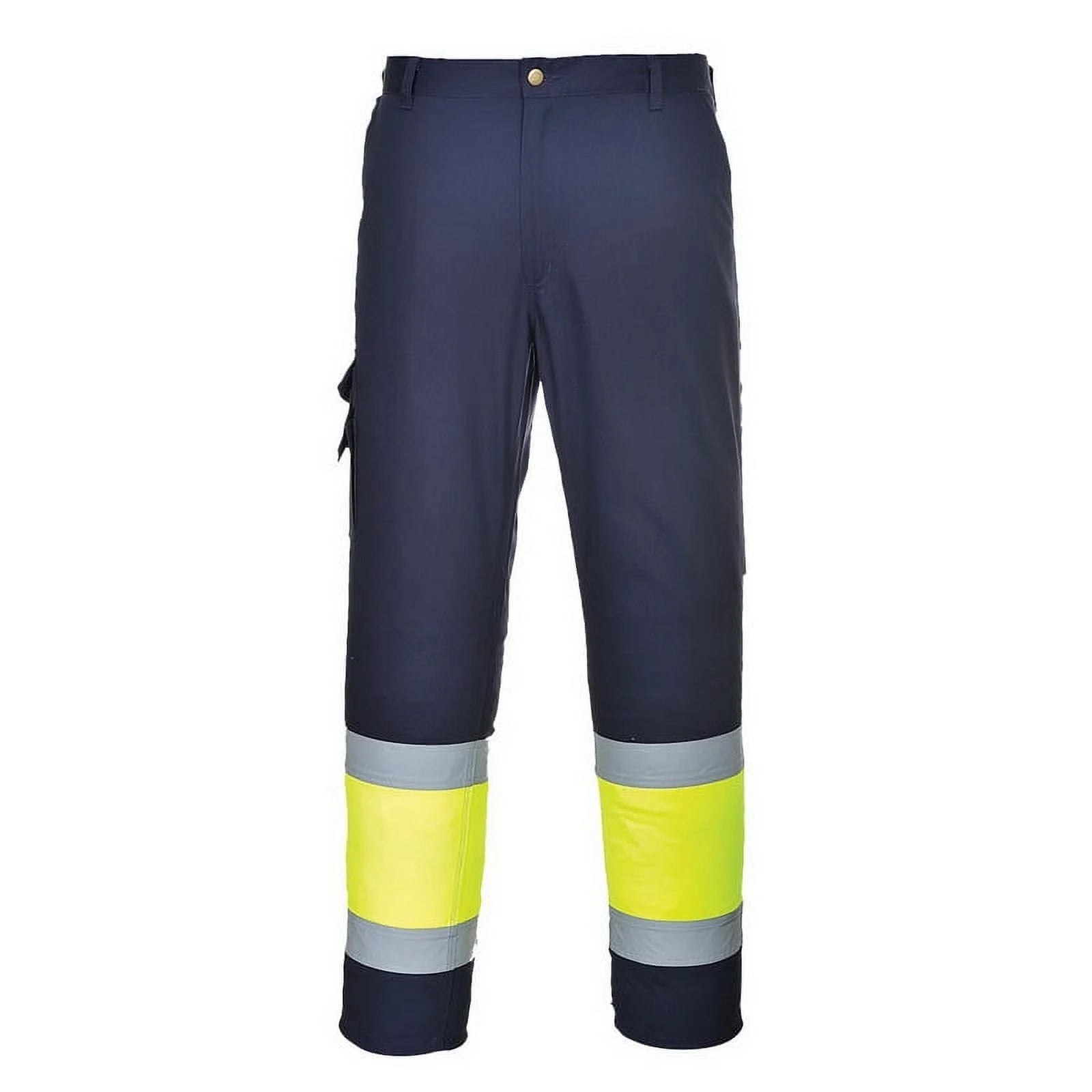 E049 Mens Reflective Two-Tone Hi-Vis Cargo Work Pants Yellow/Navy, Large- Bannav S Bannav LLC 