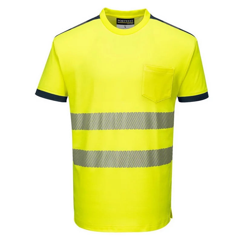 T181 PW3 Hi-Vis Short Sleeve Safety T-Shirt Yellow/Black, Medium- Bannav S Bannav LLC 