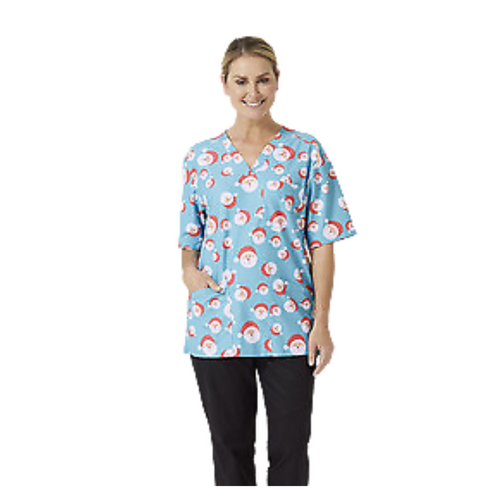 NNT Womens Santa Scrub Top Unisex Relaxed Fit V Neckline Nurse Workwear CATRF4- Bannav S Bannav LLC 