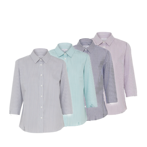 NNT Womens Avignon Formal Stripe 3/4 Sleeve Business Shirts Regular Fit CATUKV- Bannav S Bannav LLC 