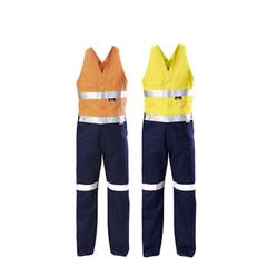 Mens Hard Yakka Hi-Vis 2 Tone Cotton Drill Action Overalls Work Taped Y01055- Bannav S Bannav LLC 