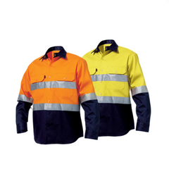 KingGee Mens Hi-Vis Spliced Drill Shirt Long Sleeve Work Taped Safety K54315- Bannav S Bannav LLC 