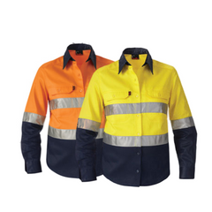 KingGee Womens Hi-Vis Cotton Drill Shirt L/S Reflective Tape Work Safety K44532- Bannav S Bannav LLC 